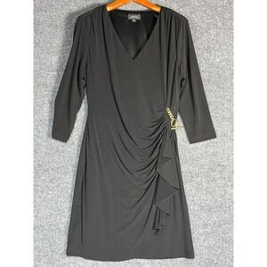 Tahari Arthur S Levine Womens Black Ruched Sheath Dress Gold Chain Toggle Sz 12